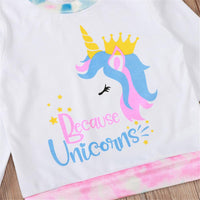 Girls Unicorn Tie Dye Long Sleeve Top & Skirt Wholesale Little Girl Clothing - PrettyKid