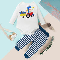 Baby Boys Cartoon Long Sleeve Romper & Striped Pants Baby Wholesale Clothing - PrettyKid