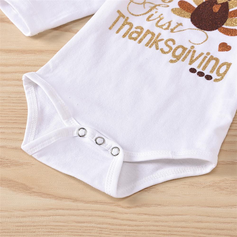 Baby Girls Turkey Thanksgiving Printed Romper & Skirt & Headband Baby Clothes Vendors - PrettyKid