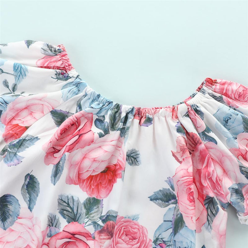 Baby Girls Short Sleeve Floral Printed Top & Pants Wholesale Baby Items - PrettyKid