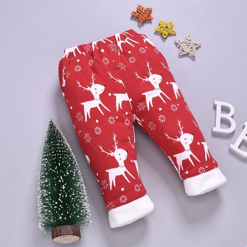 Baby Elk Printed Elastic Waist Winter Warm Pants Baby Wholesale Clothes - PrettyKid