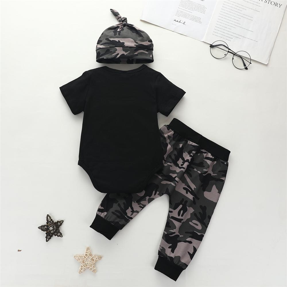 Baby Boy New To Crew Short Sleeve Top & Camo Pants & Hat - PrettyKid