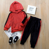 Kid Boys Golden Velvet Hooded Top & Pants Wholesale Toddler Boy Clothing - PrettyKid