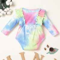 Baby Girl Long Sleeve Tie-dye Bow Decor Long Sleeve Romper Baby Clothing Warehouse - PrettyKid