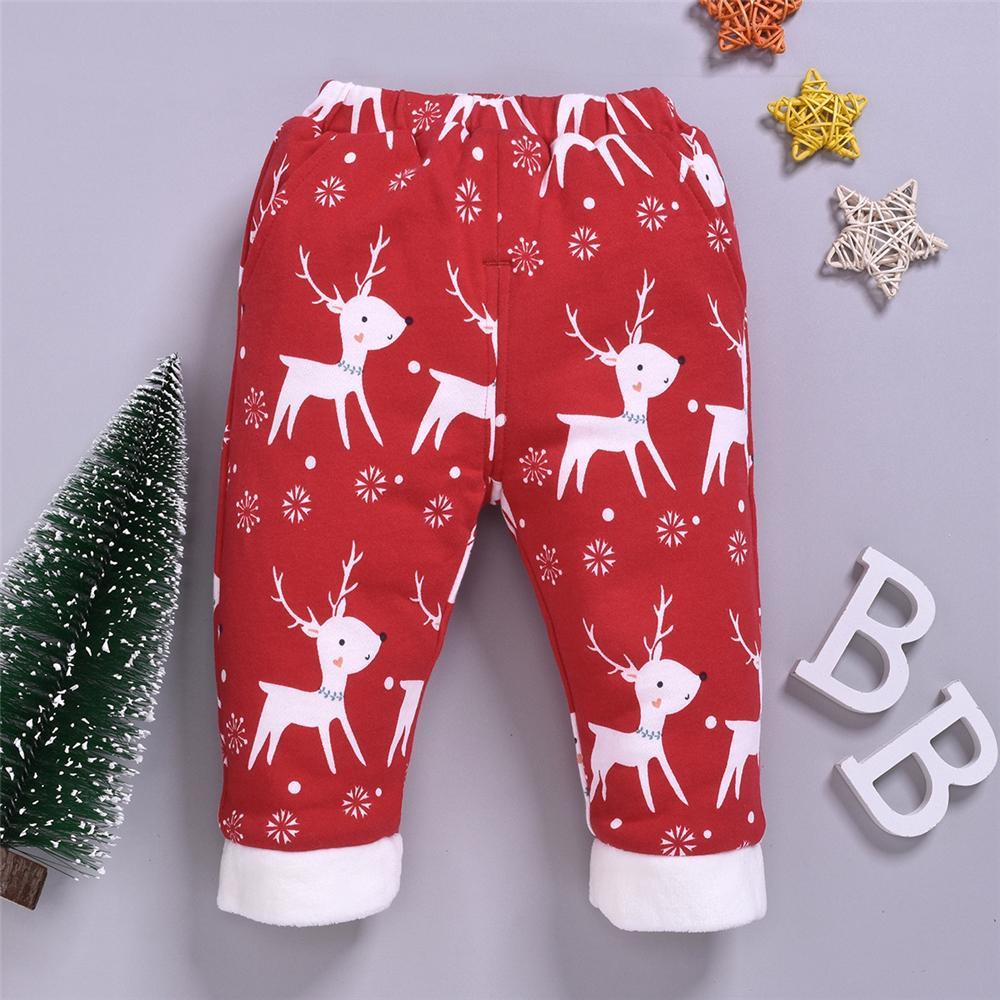 Baby Elk Printed Elastic Waist Winter Warm Pants Baby Wholesale Clothes - PrettyKid