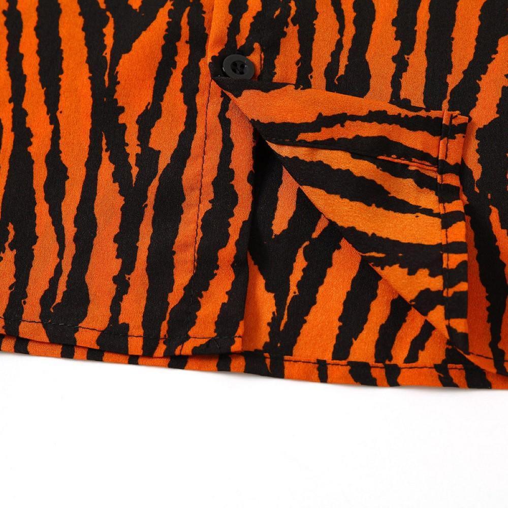 Kid Boys Tiger Pattern Lapel Shirt Little Boy T Shirts - PrettyKid