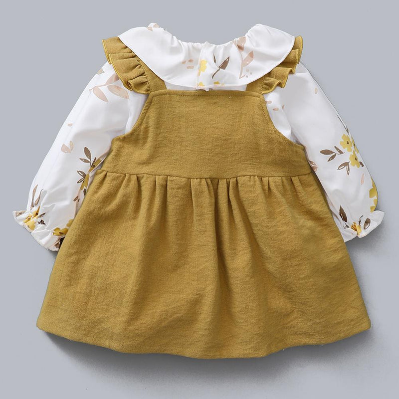 Baby Girls Floral Long Sleeve Doll Collar Top & Suspender Skirt Baby Clothing In Bulk - PrettyKid