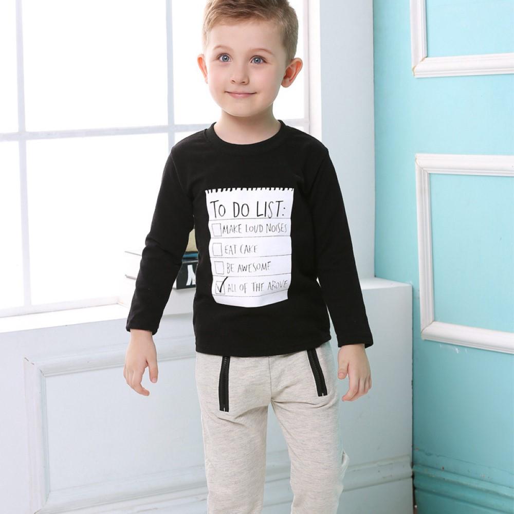Boys List Letter Printed Top & Pants Wholesale Toddler Boy Clothes - PrettyKid