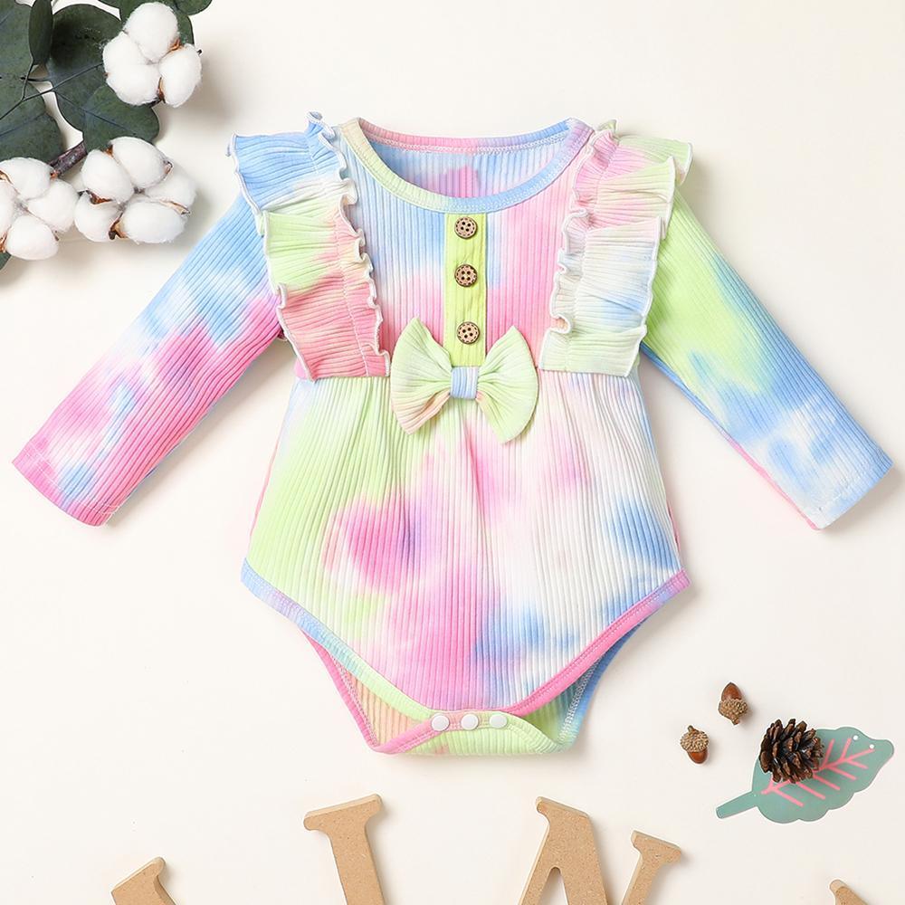 Baby Girl Long Sleeve Tie-dye Bow Decor Long Sleeve Romper Baby Clothing Warehouse - PrettyKid