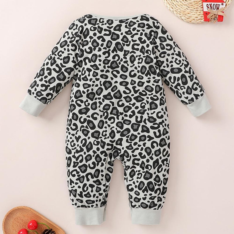 Baby Girls Crew Neck Leopard Long Sleeve Romper Baby Wholesale Clothing - PrettyKid