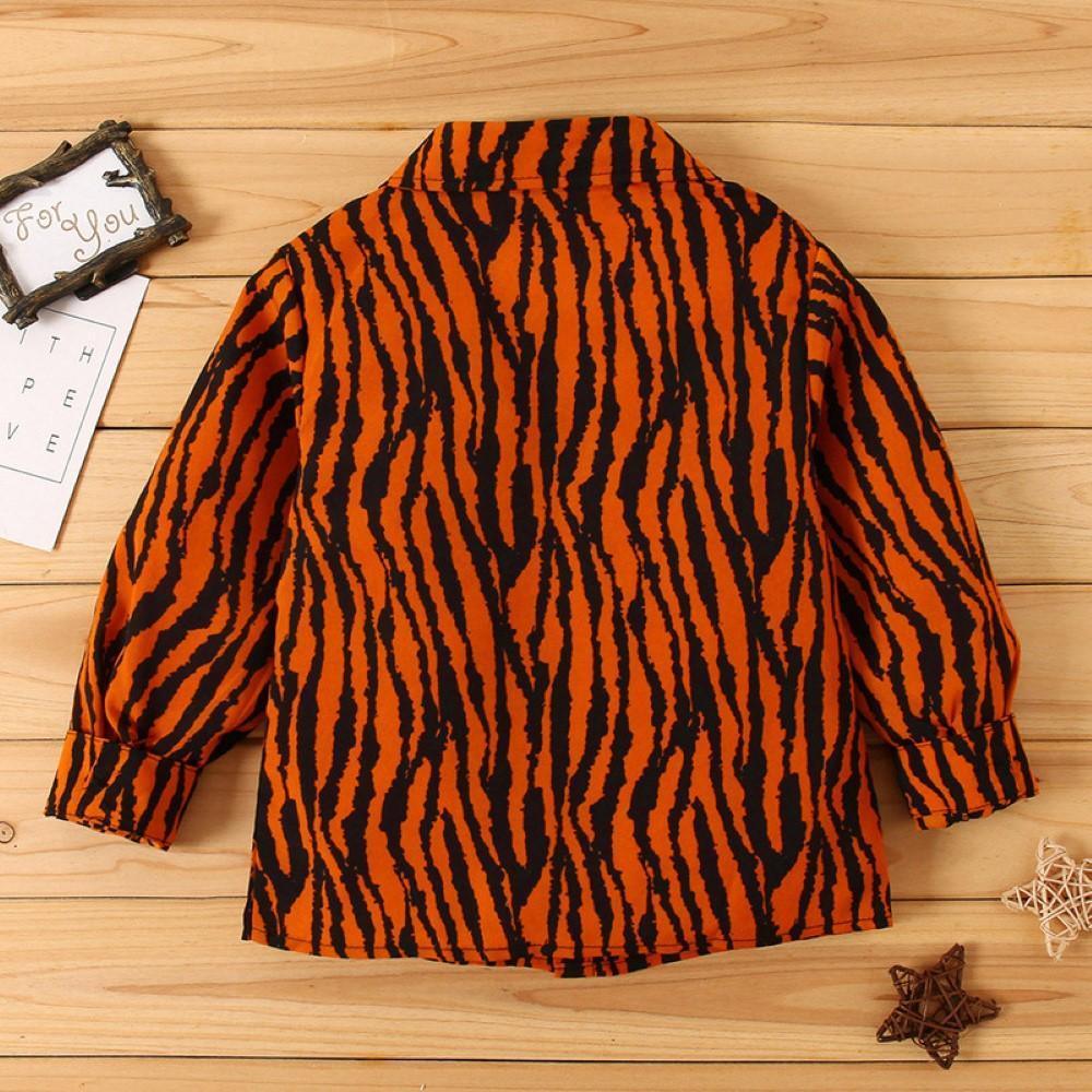 Kid Boys Tiger Pattern Lapel Shirt Little Boy T Shirts - PrettyKid