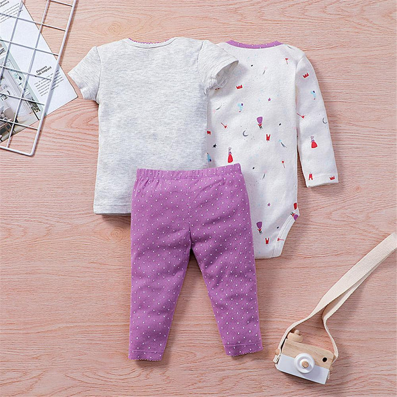 Baby Unisex 3-Piece Cartoon Printed Short Sleeve Top & Long Sleeve Romper & Pants Baby Wholesales - PrettyKid