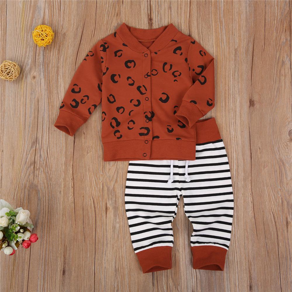 Unisex Long Sleeve Leopard Cardigan Top & Striped Pants Bulk Kids Clothes - PrettyKid