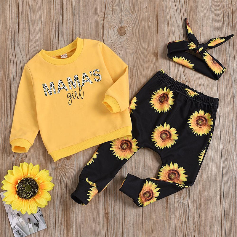 Baby Mama's Girl Long Sleeve Top & Sunflower Pants & Headband Baby Boutique Wholesale - PrettyKid