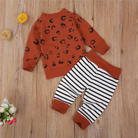 Unisex Long Sleeve Leopard Cardigan Top & Striped Pants Bulk Kids Clothes - PrettyKid