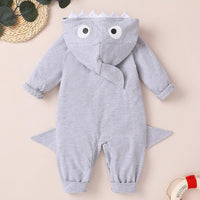 Baby Unisex Shark 3D Long Sleeve Hooded Cute Romper Wholesale Baby Boutique Items - PrettyKid