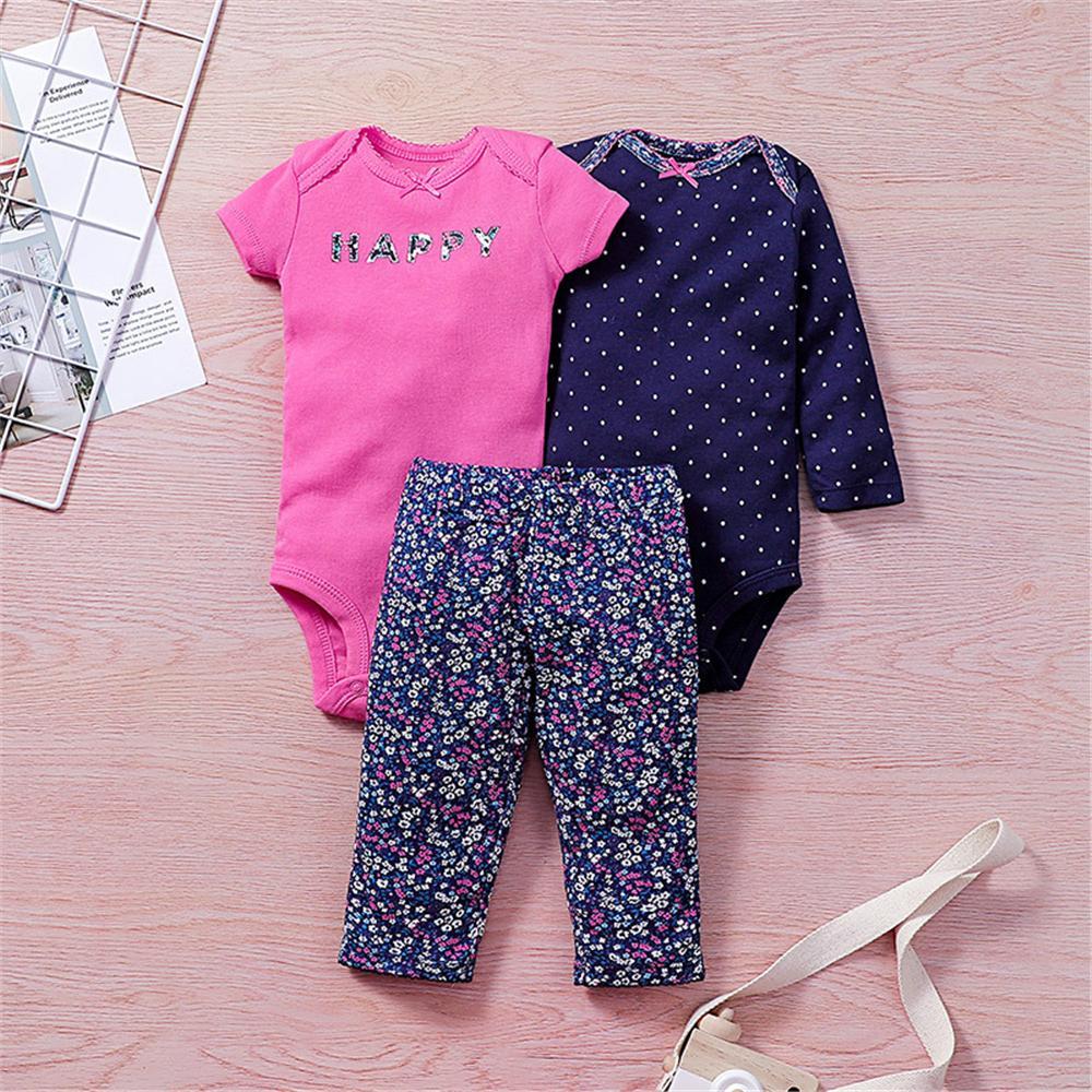 Baby Unisex Printed Short-sleeve Romper & Long-sleeve Romper & Pants Baby Outfits - PrettyKid