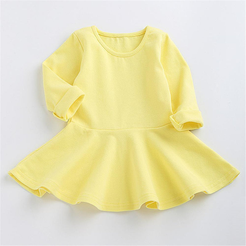 Girls Solid Color Long Sleeve Ruffled Bottoming Dress Girls Clothing Wholesalers - PrettyKid