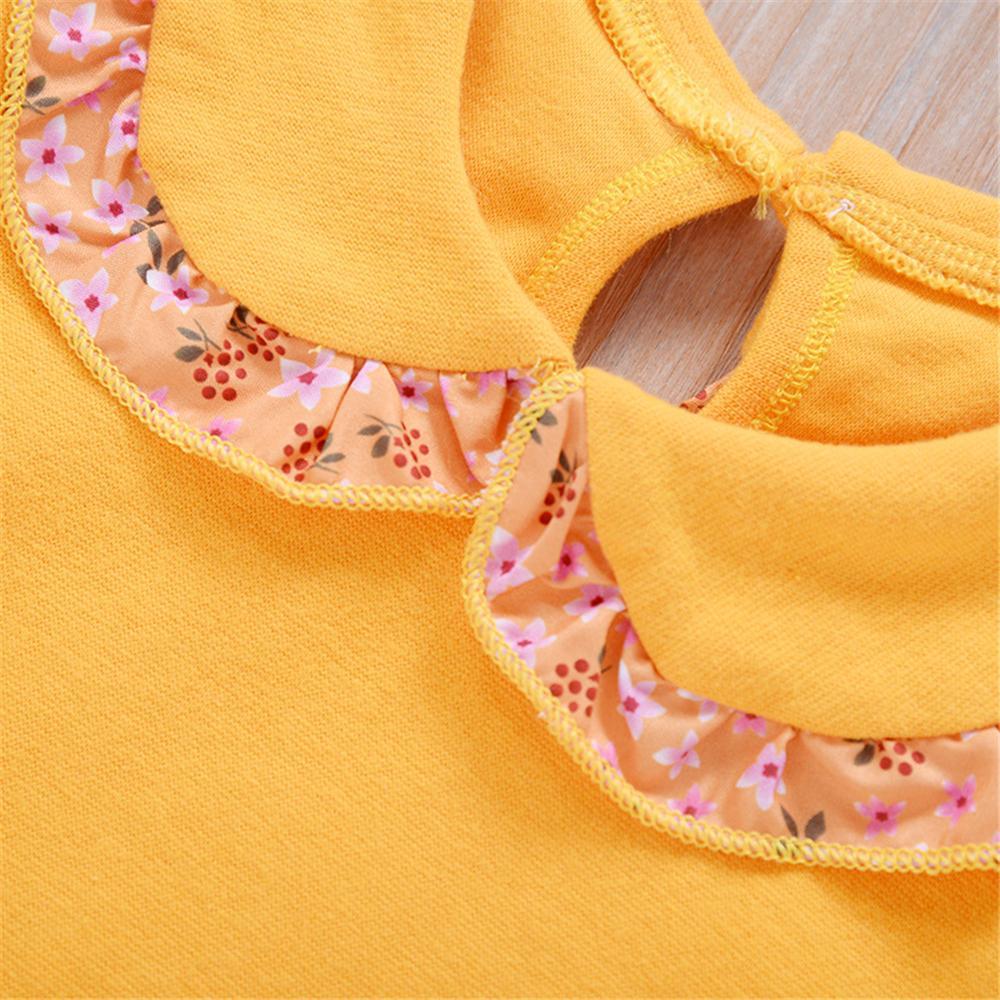 Girls Floral Printed Doll Collar Long Sleeve Splicing Dress Girls Clothing Wholesale - PrettyKid