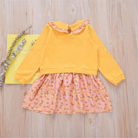 Girls Floral Printed Doll Collar Long Sleeve Splicing Dress Girls Clothing Wholesale - PrettyKid