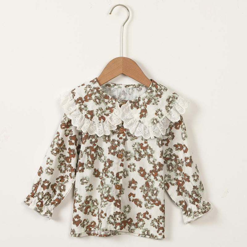 Girls Lace Doll Collar Long Sleeve Floral Printed Cardigan Blouse Wholesale Girls - PrettyKid