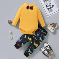 Baby Boys Yellow Long Sleeve Lapel Romper & Cartoon Printed Pants Baby Wholesale - PrettyKid