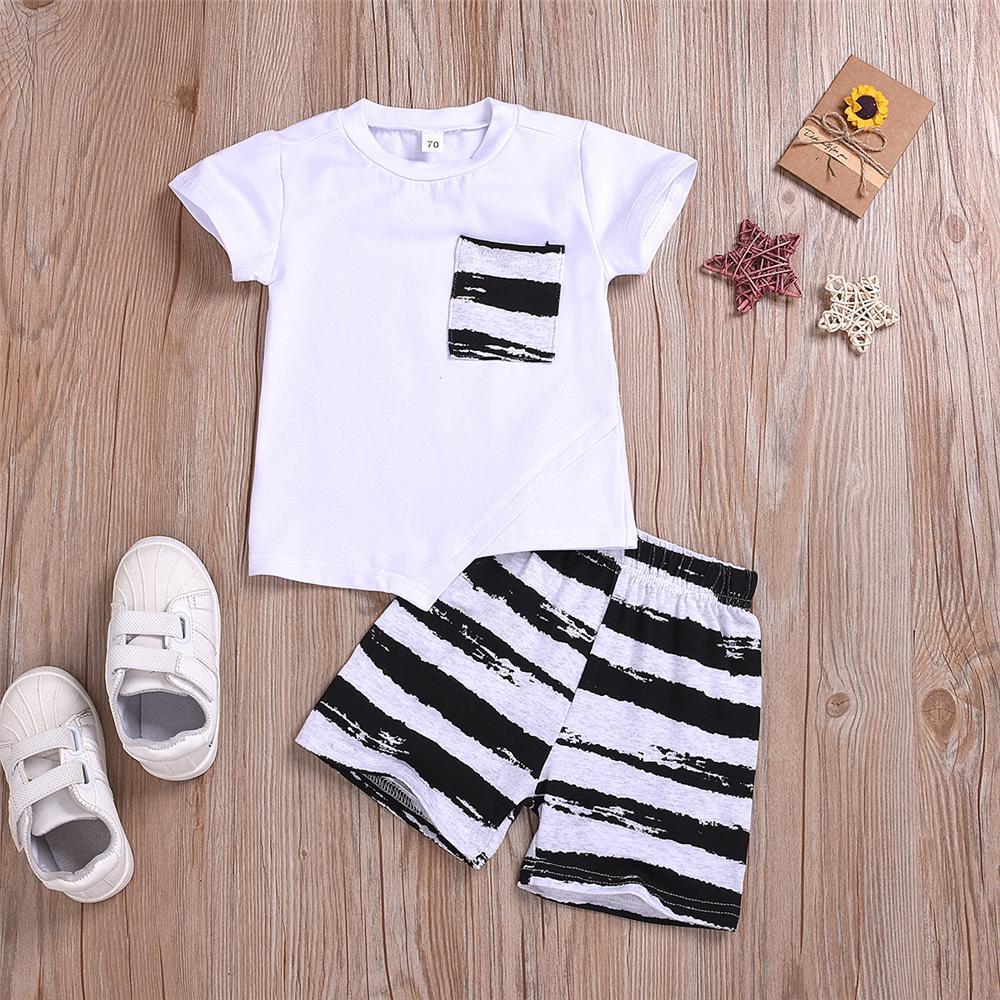 Boys Pocket Striped Short Sleeve Top & Shorts Wholesale Boy Suit - PrettyKid