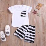 Boys Pocket Striped Short Sleeve Top & Shorts Wholesale Boy Suit - PrettyKid