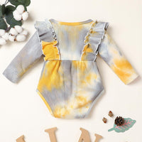 Baby Girl Long Sleeve Tie-dye Bow Decor Long Sleeve Romper Baby Clothing Warehouse - PrettyKid