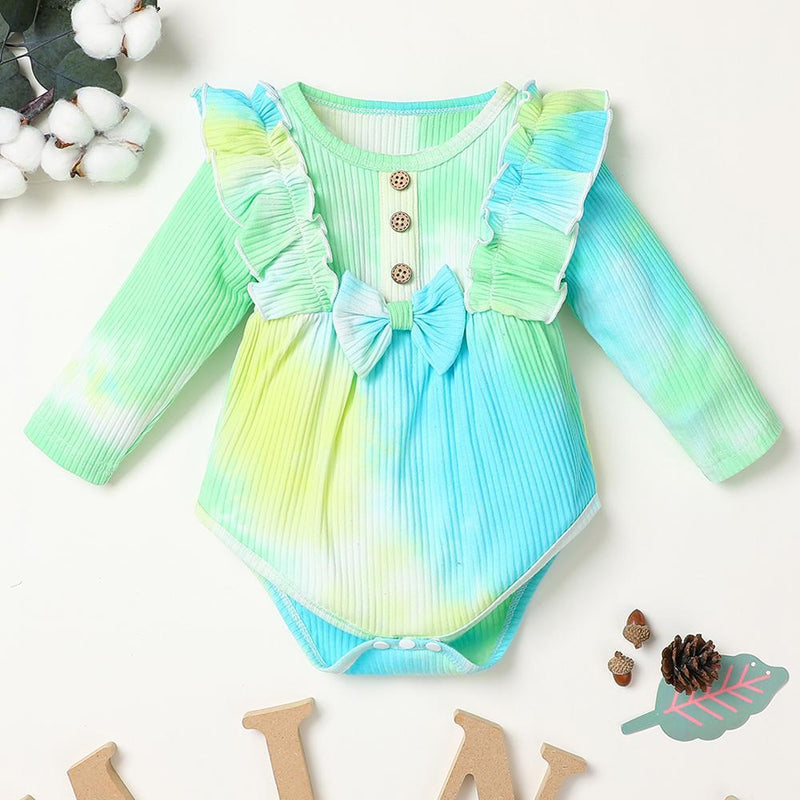 Baby Girl Long Sleeve Tie-dye Bow Decor Long Sleeve Romper Baby Clothing Warehouse - PrettyKid