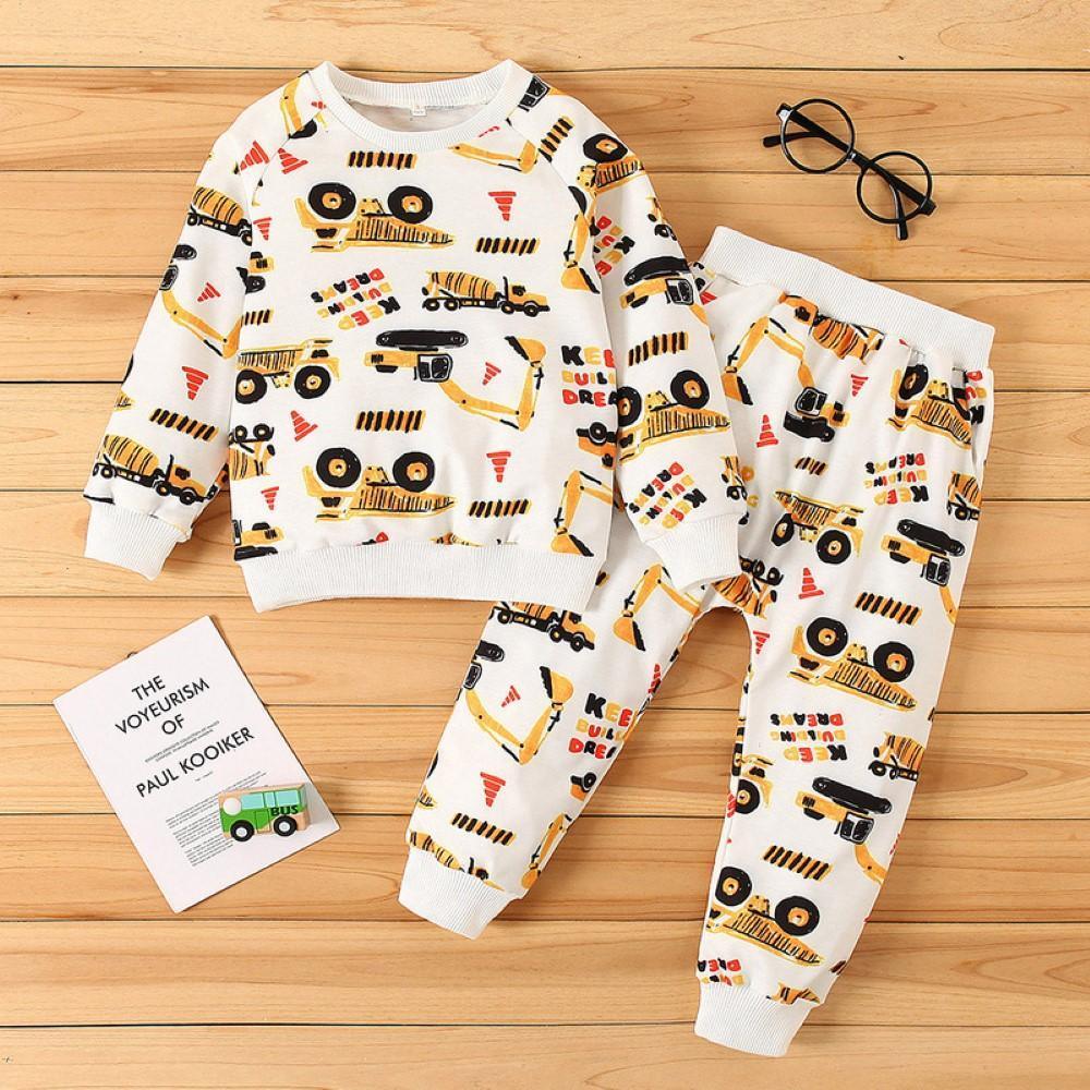 Boys Cartoon Car Printed Pajamas Suits Boys Casual Suits - PrettyKid