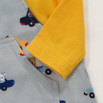 Baby Boys Casual Long-sleeve Romper & Cartoon Car Printed Overalls Baby Wholesale Clothes - PrettyKid