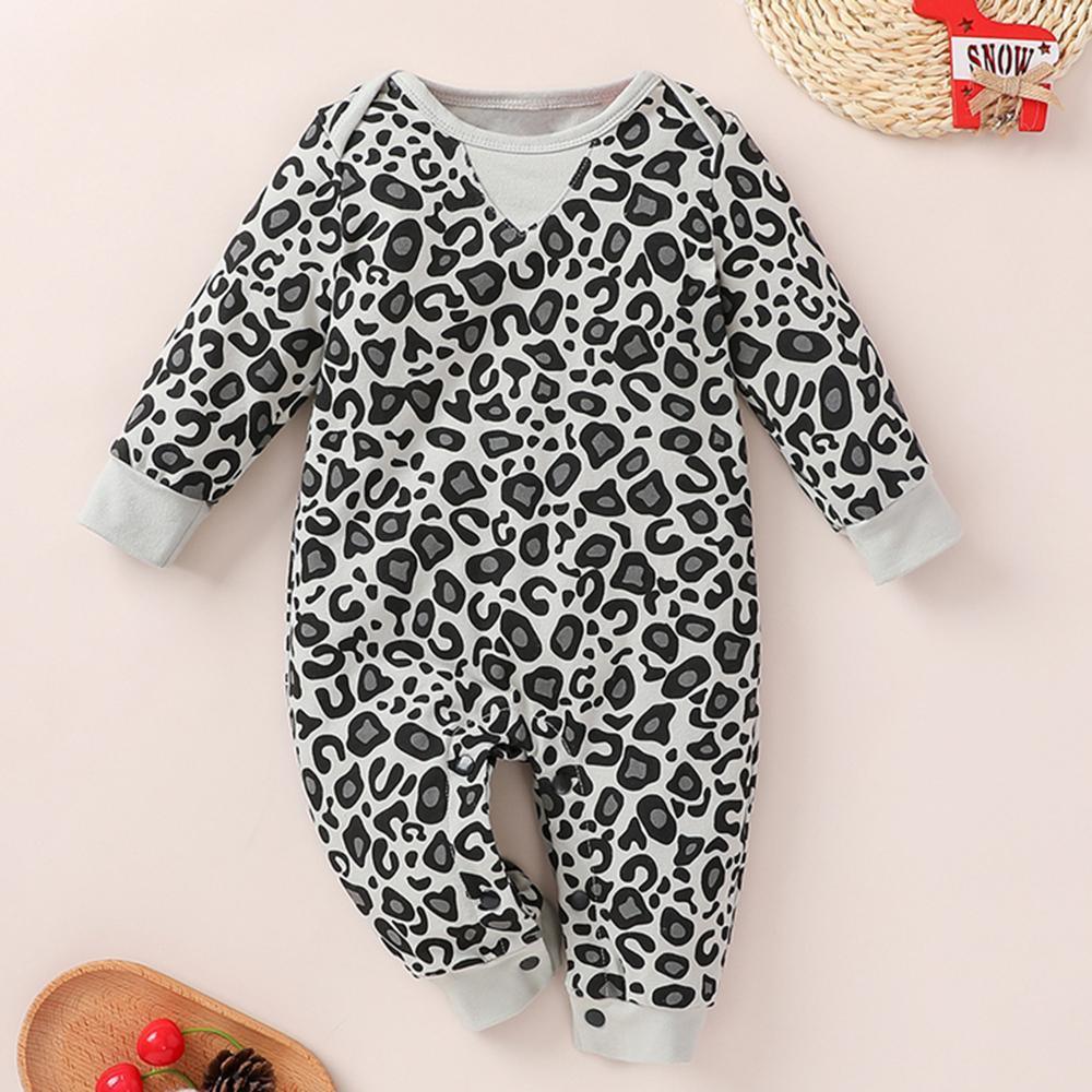 Baby Girls Crew Neck Leopard Long Sleeve Romper Baby Wholesale Clothing - PrettyKid