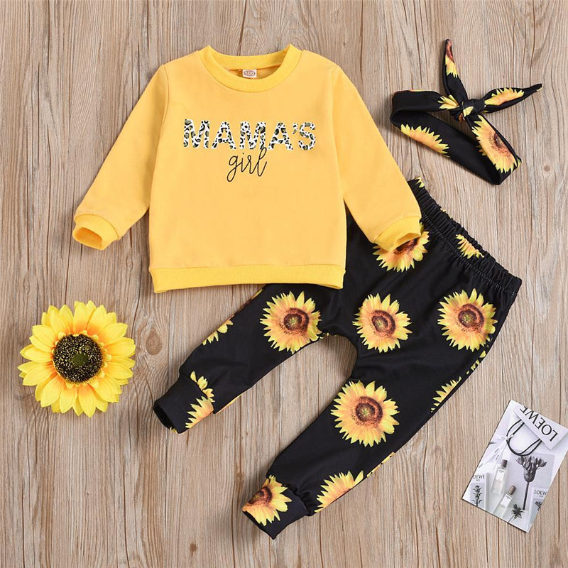 Baby Mama's Girl Long Sleeve Top & Sunflower Pants & Headband Baby Boutique Wholesale - PrettyKid