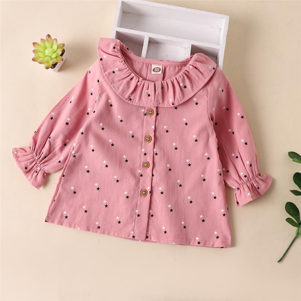 Girls Long Sleeve Star Printed Button Top Wholesale Baby Girl Clothes - PrettyKid