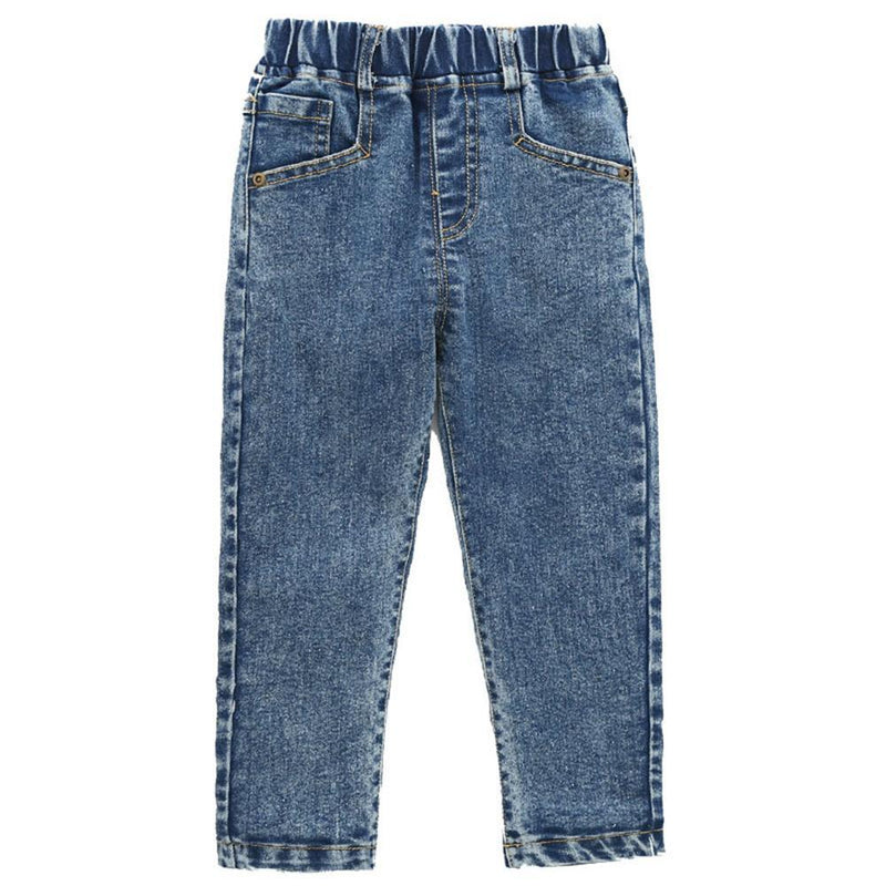 Boys Solid Color Pocket Elastic Waist Warm Jeans Wholesale Kids Jeans - PrettyKid
