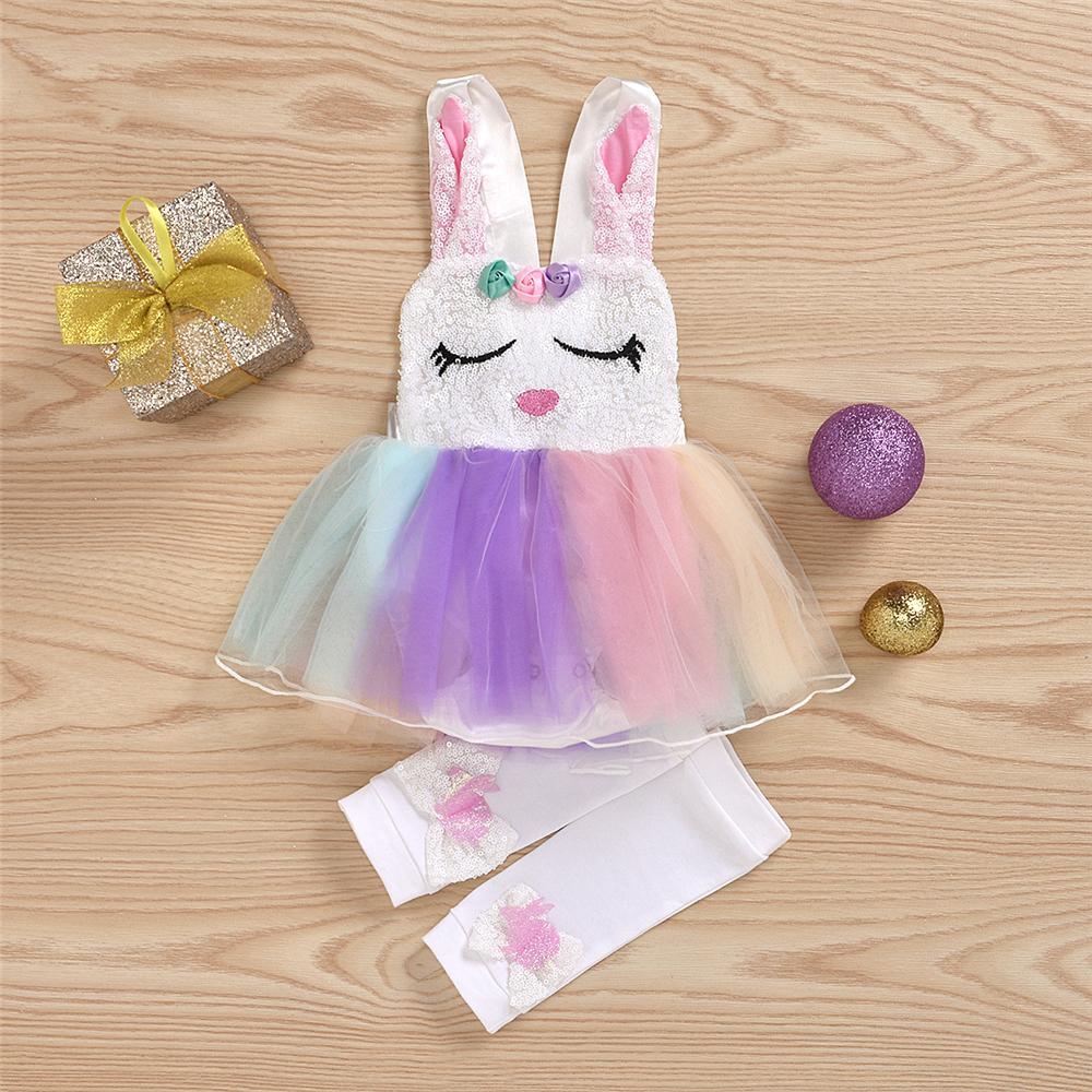 Baby Girls Pattern Rabbit Sleeveless Easter Mesh Dress & Foot Cover Baby Clothes Suppliers - PrettyKid