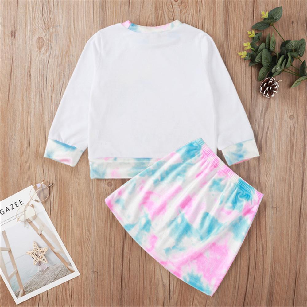 Girls Unicorn Tie Dye Long Sleeve Top & Skirt Wholesale Little Girl Clothing - PrettyKid