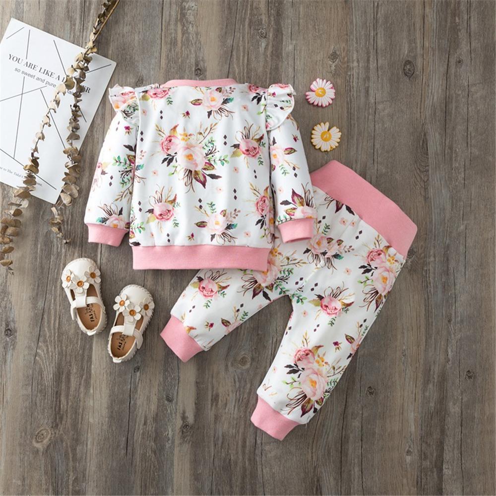 Baby Girls Floral Printed Long Sleeve Top & Pants Boutique Baby Clothes Wholesale - PrettyKid