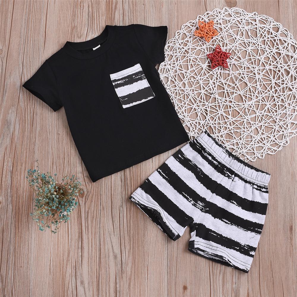 Boys Pocket Striped Short Sleeve Top & Shorts Wholesale Boy Suit - PrettyKid