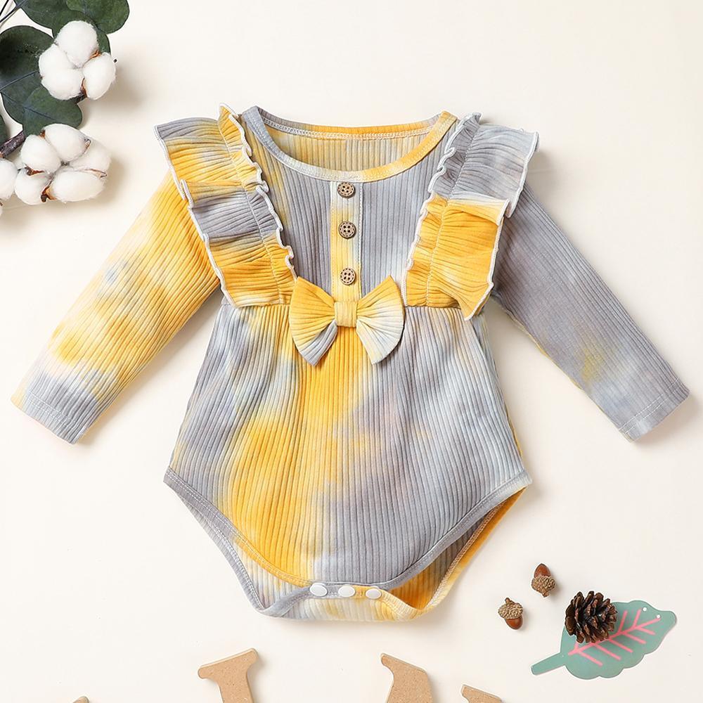 Baby Girl Long Sleeve Tie-dye Bow Decor Long Sleeve Romper Baby Clothing Warehouse - PrettyKid