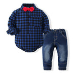 Baby Boy Clothing Sets Check Bodysuit With Jeans - PrettyKid