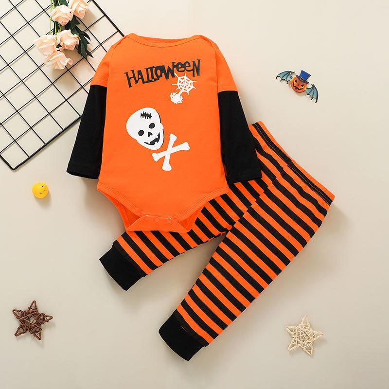 2-piece Set Baby Boy Pumpkin Bodysuit With Pants - PrettyKid