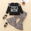 Black T Shirt Leopard Flared Pant Set Wholesale Kids Boutique Clothing - PrettyKid