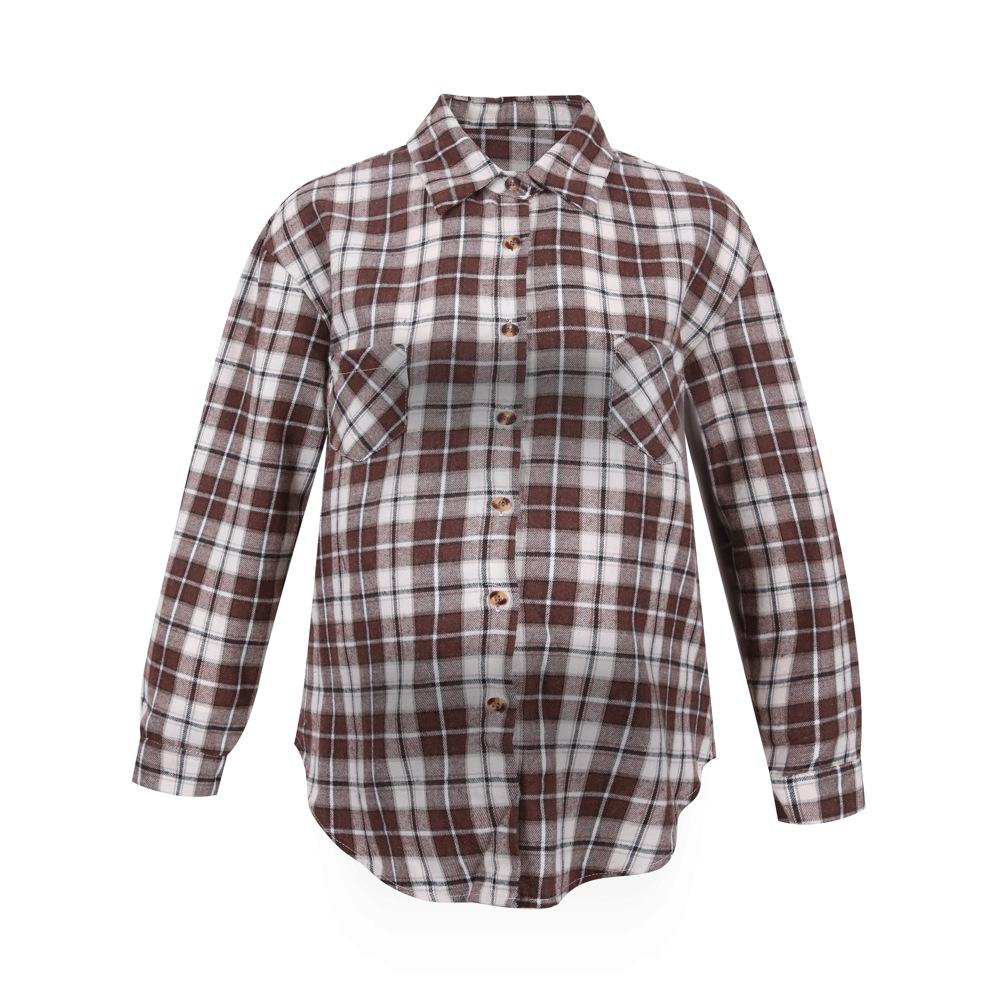 Checked Pattern Button Front Maternity Shirts - PrettyKid