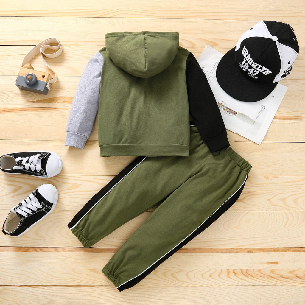 Color Blocking Boys Sets Hoodie With Pants - PrettyKid