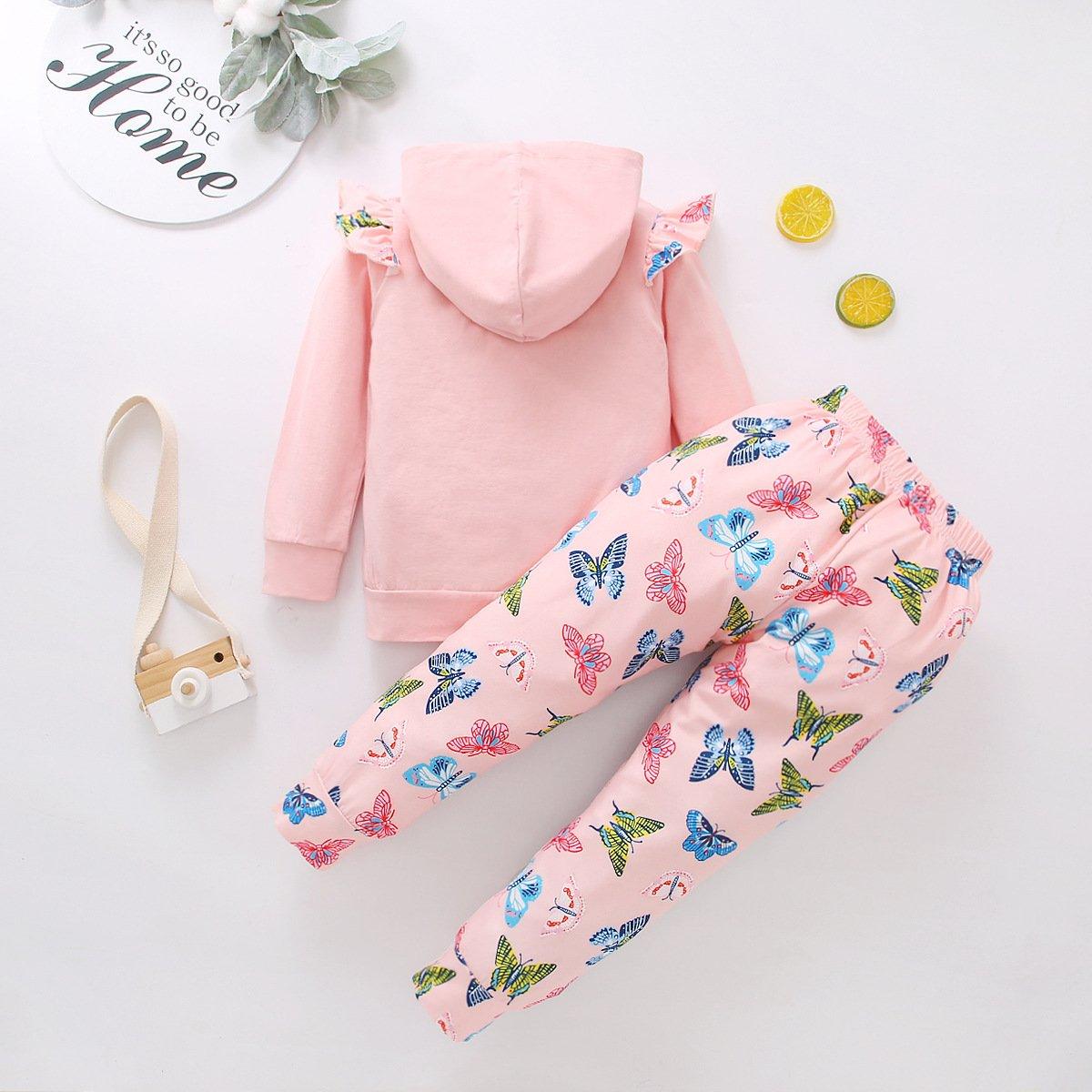 Butterfly Print Girl Sets Hoodie With Pants Wholesale Kids Clothes - PrettyKid