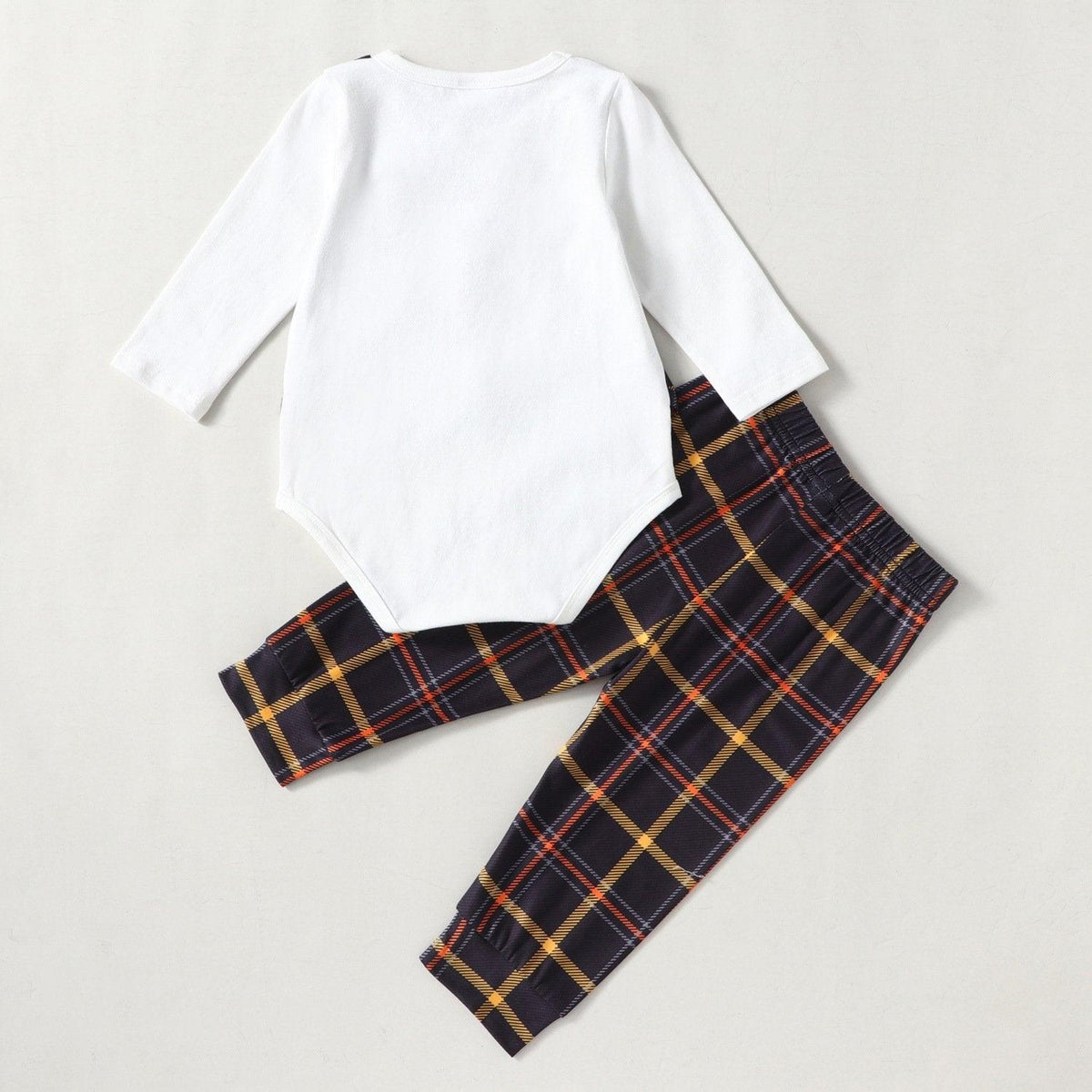 Baby Boy Gentleman Suit Fake Two Piece Plaid Bodysuit With Pants - PrettyKid