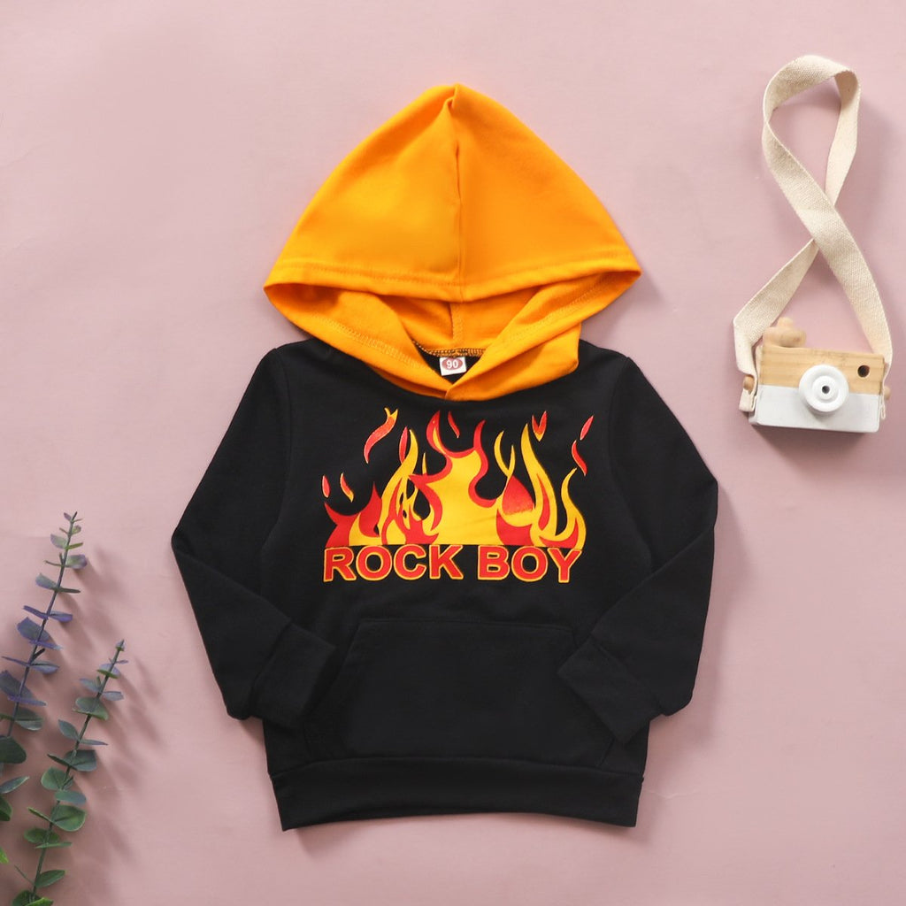 Children's Letter Fire Printing Long Sleeve Hooded Sweatshirt Wholesale Kids Clothes - PrettyKid
