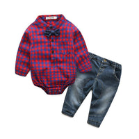 Baby Boy Clothing Sets Check Bodysuit With Jeans - PrettyKid